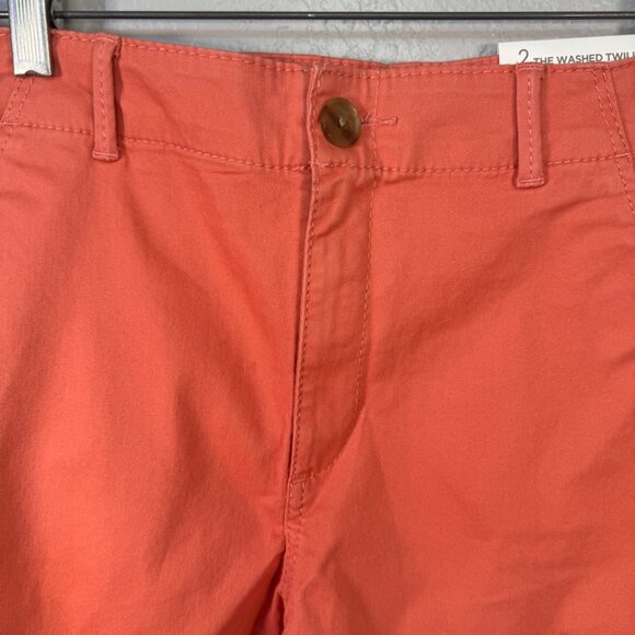 Loft Womens Washed Twill Shorts Size 2 Coral Orange Cotton Blend - Picture 2 of 8